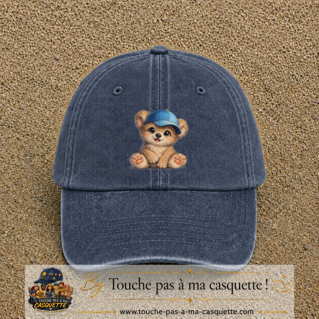 Image principale produit88grosBM - casquette Bleu marine délavé avec visuel Ourson casquette 7 cm