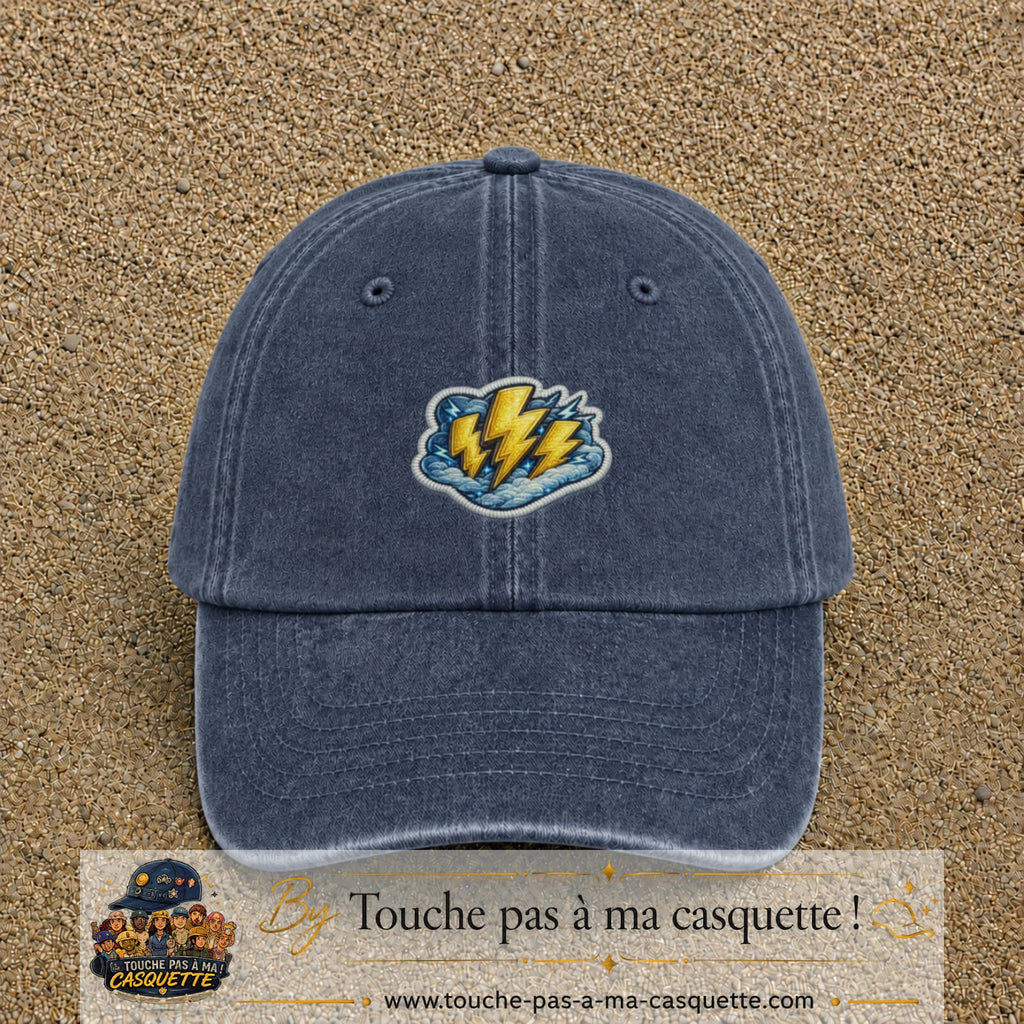 Image principale produit77moyenBM - casquette Bleu marine délavé avec visuel Éclairs 5 cm
