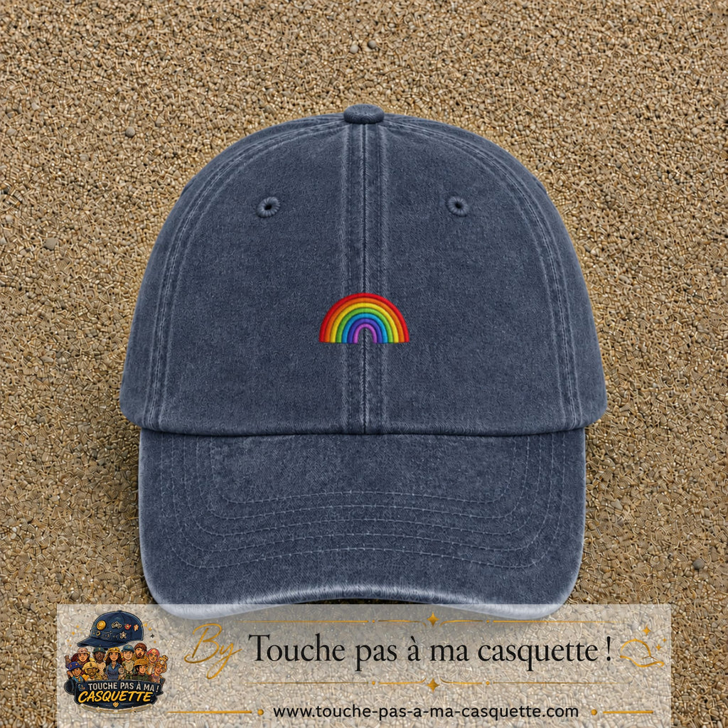 Image principale produit24petitBM - casquette Bleu marine délavé avec visuel Arc-en-ciel 3 cm
