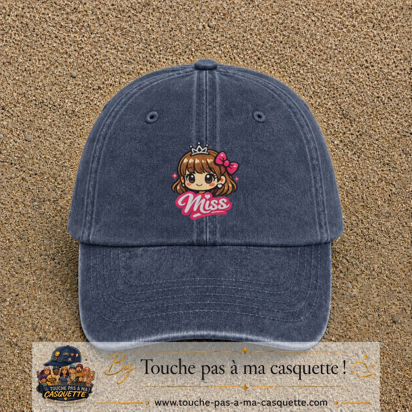 Image principale produit107grosBM - casquette Bleu marine délavé avec visuel Miss fille 7 cm