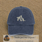 Image principale produit111moyenBM - casquette Bleu marine délavé avec visuel Mr blanc 5 cm