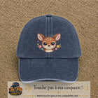 Image principale produit98grosBM - casquette Bleu marine délavé avec visuel Faon fleuri 7 cm