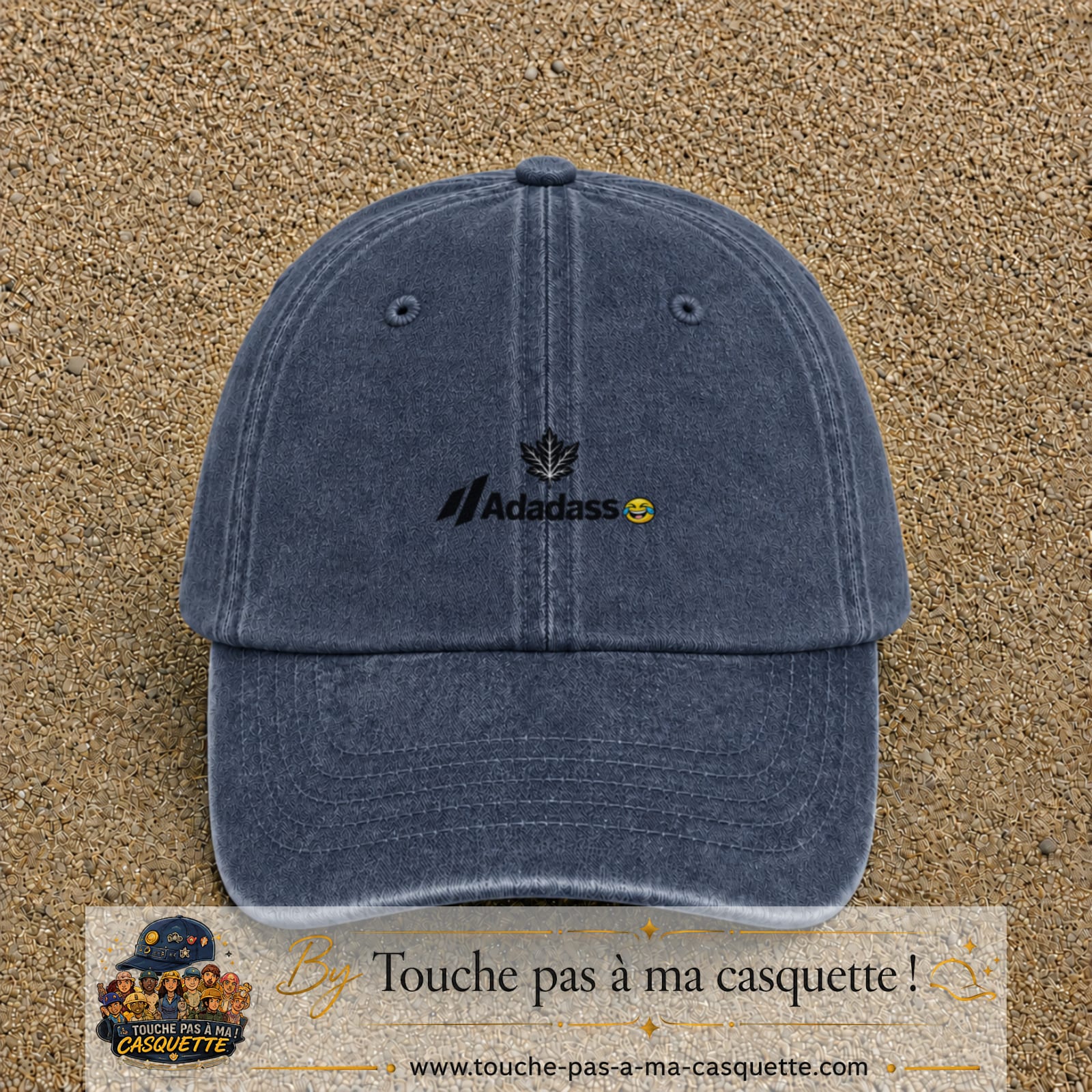 Image principale produit38petitBM - casquette Bleu marine délavé avec visuel Adadass feuille d’érable 3 cm