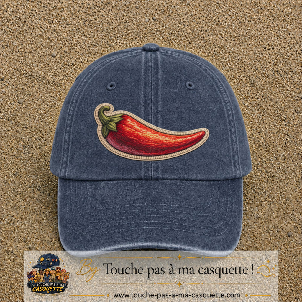 Image principale produit198grosBM - casquette Bleu marine délavé avec visuel Piment 7 cm