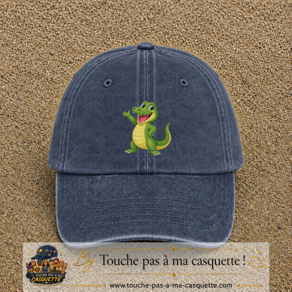 Casquette Bleu marine délavé 100% coton avec motif Crocodile joyeux 7 cm - image principale