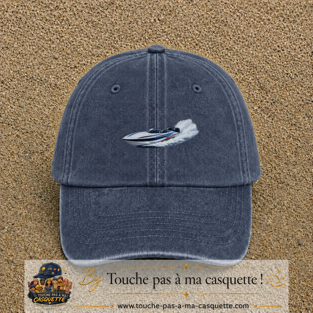Casquette baseball Bleu marine délavé 100% coton avec motif Bateau rapide 7 cm - image principale