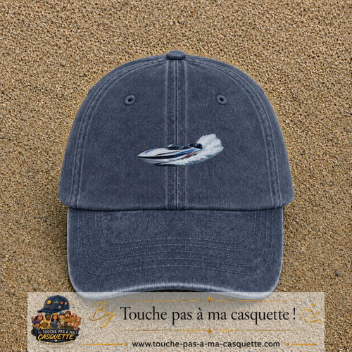 Casquette baseball Bleu marine délavé 100% coton avec motif Bateau rapide 7 cm - image principale