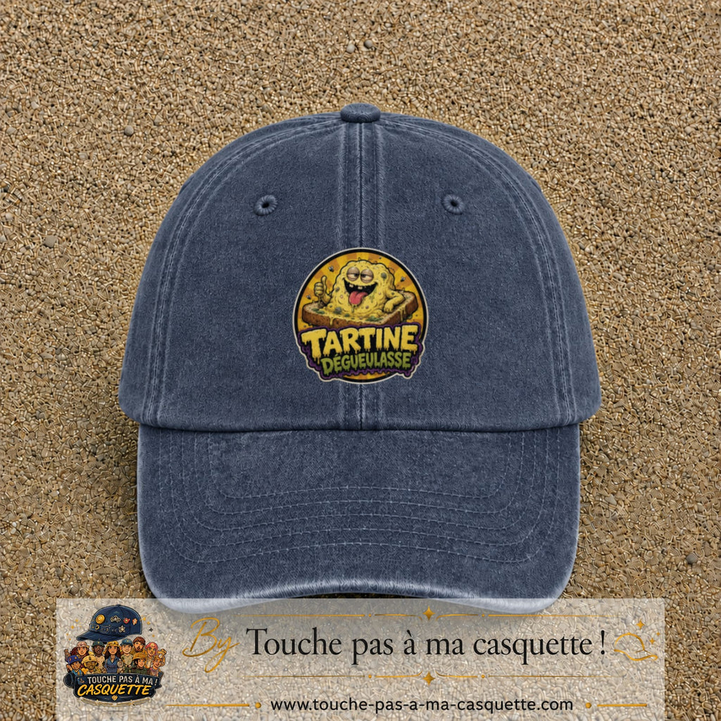 Casquette baseball Bleu marine délavé 100% coton avec visuel Tartine dégueulasse 7 cm - image produit principale