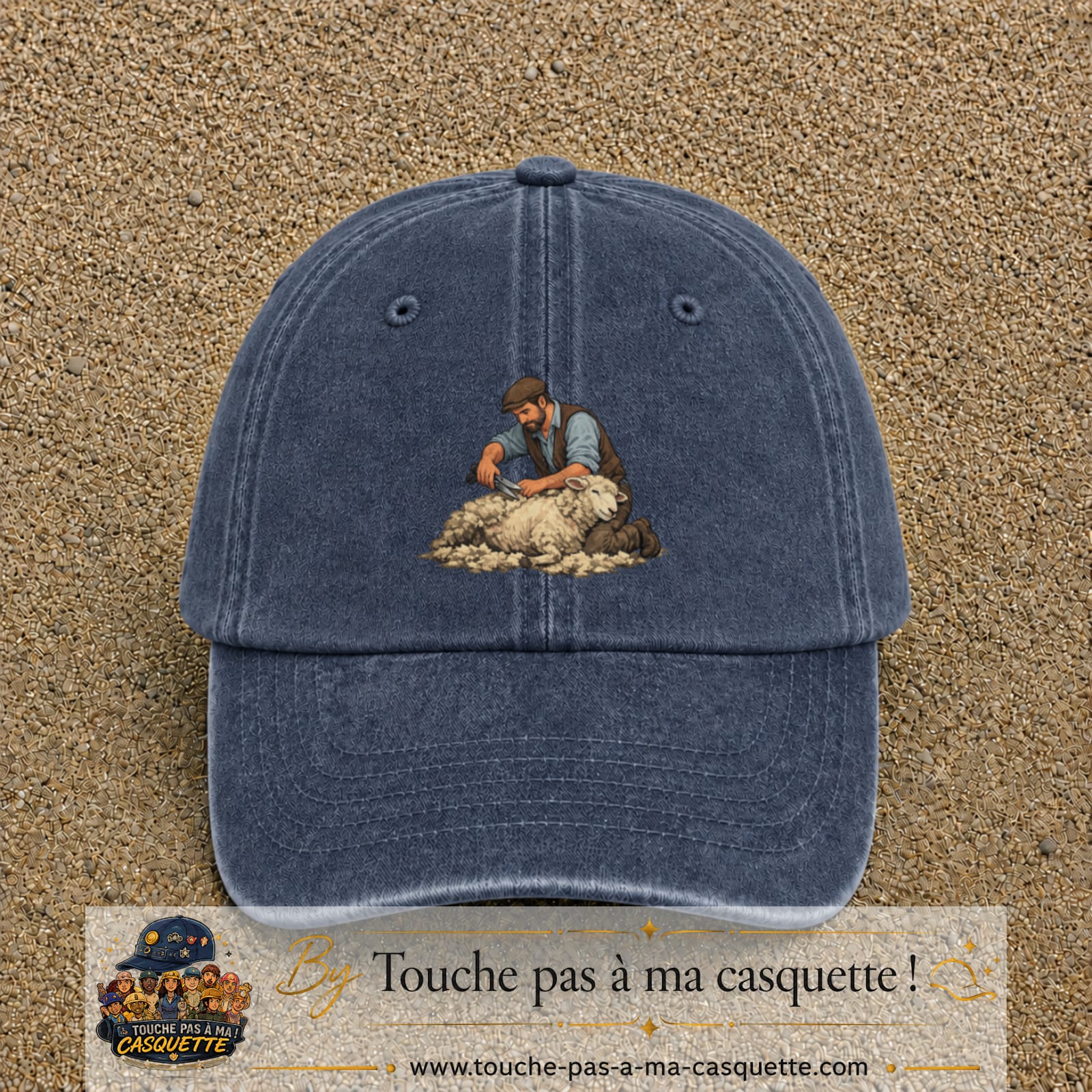 Casquette baseball Bleu marine délavé 100% coton avec motif Tonte de mouton 7 cm - image principale