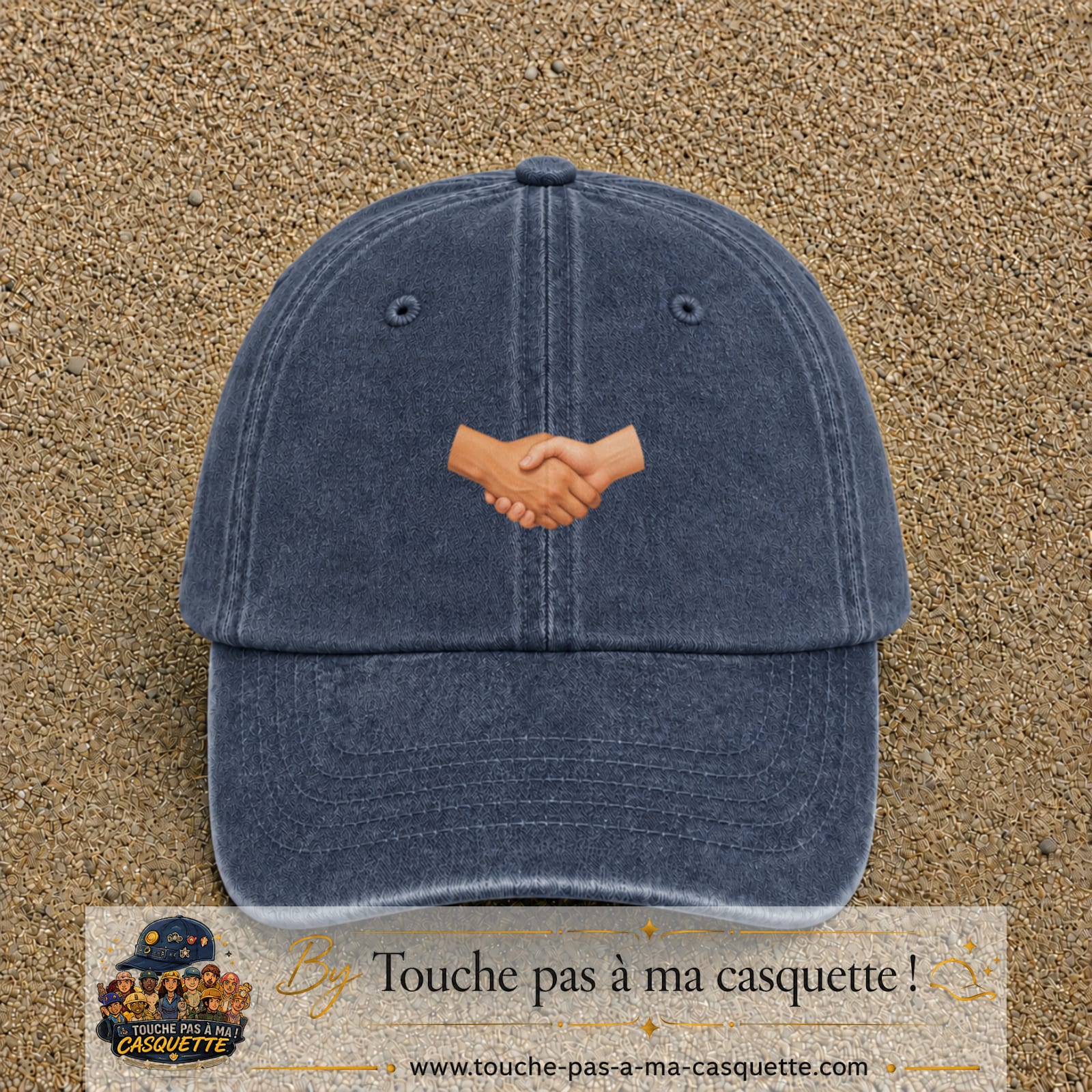 Casquette Bleu marine délavé 100% coton avec motif Poignée de main 3 cm - image principale