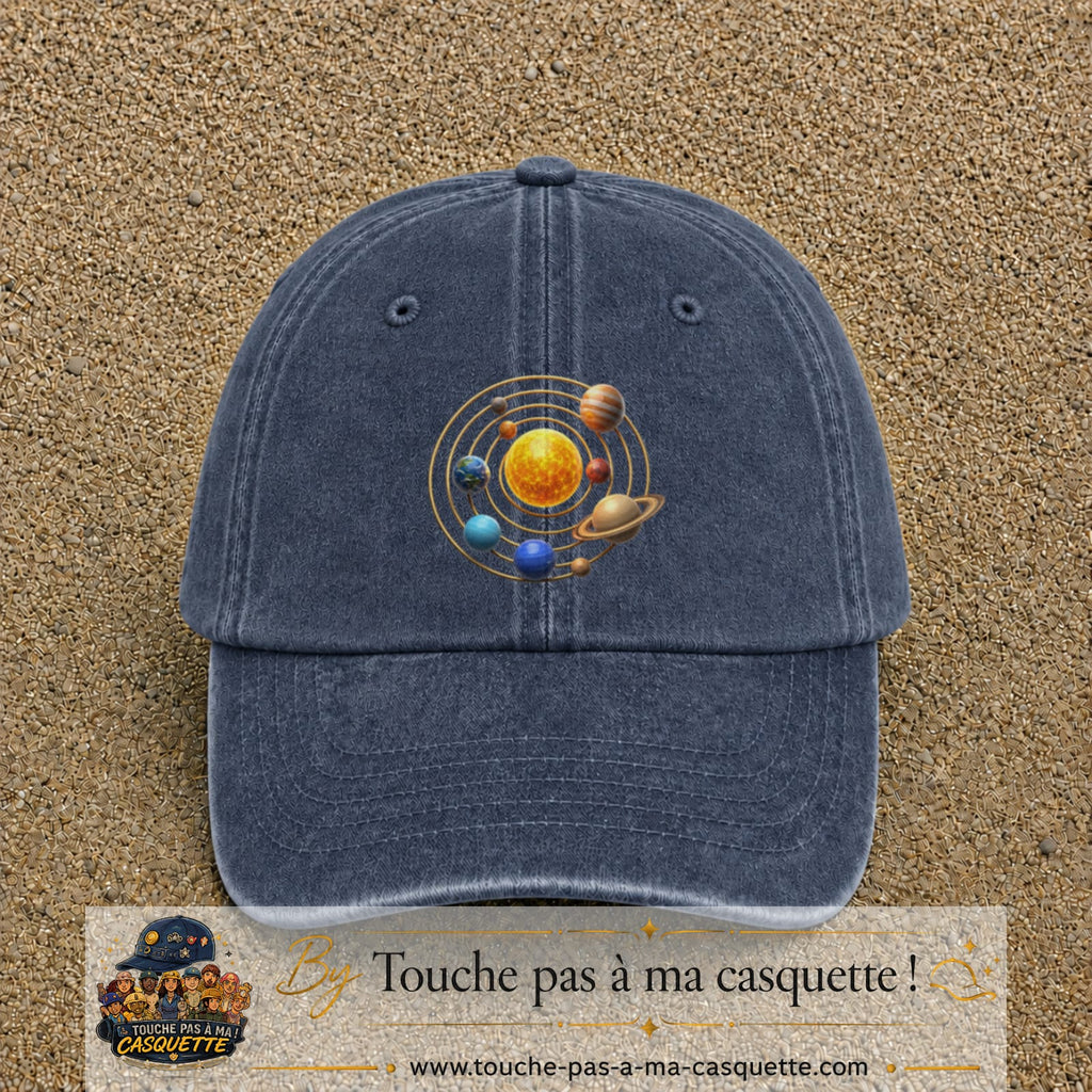 Casquette baseball Bleu marine délavé 100% coton avec visuel Système solaire 7 cm - image produit principale