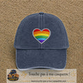 Casquette baseball Bleu marine délavé 100% coton avec visuel Cœur arc-en-ciel 7 cm - image produit principale