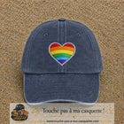 Casquette baseball Bleu marine délavé 100% coton avec visuel Cœur arc-en-ciel 7 cm - image produit principale