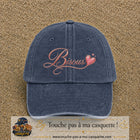 Casquette baseball Bleu marine délavé 100% coton avec visuel Bisous cœur 7 cm - image produit principale