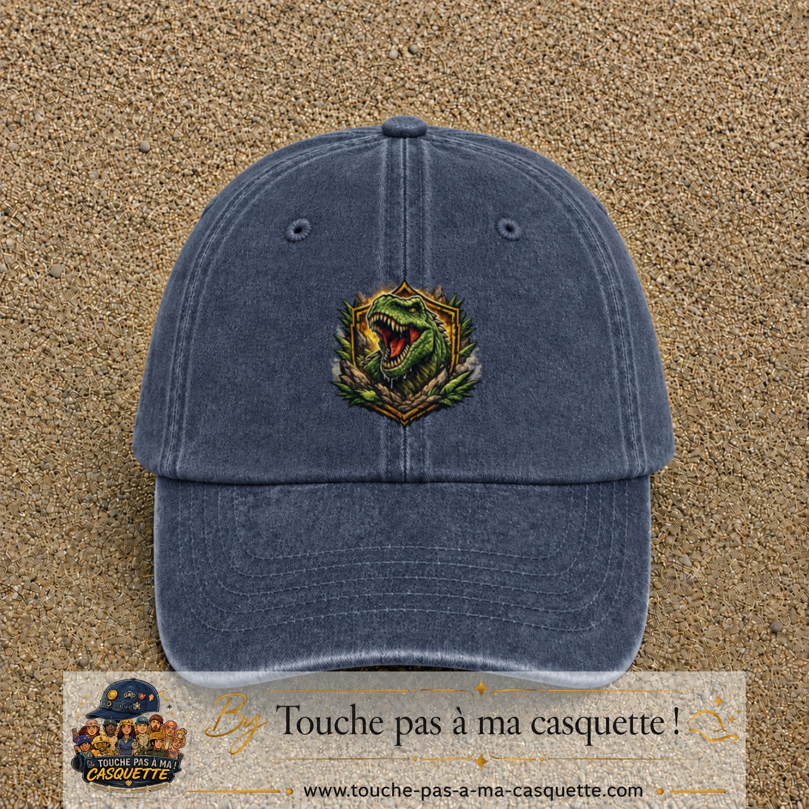 Casquette Bleu marine délavé 100% coton avec motif T-Rex rugissant 7 cm - image principale