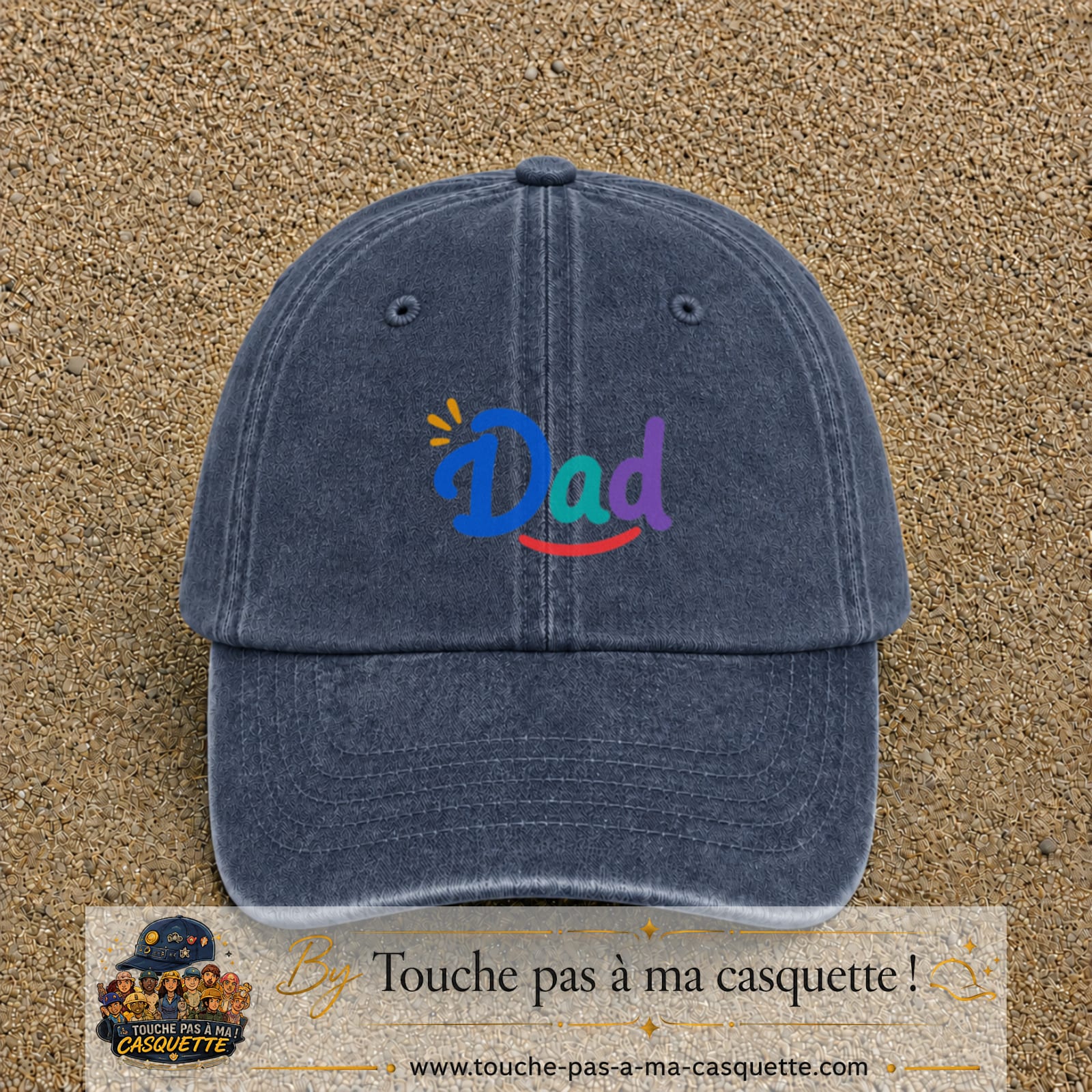 Casquette baseball Bleu marine délavé 100% coton avec visuel Dad coloré 5 cm - image produit principale
