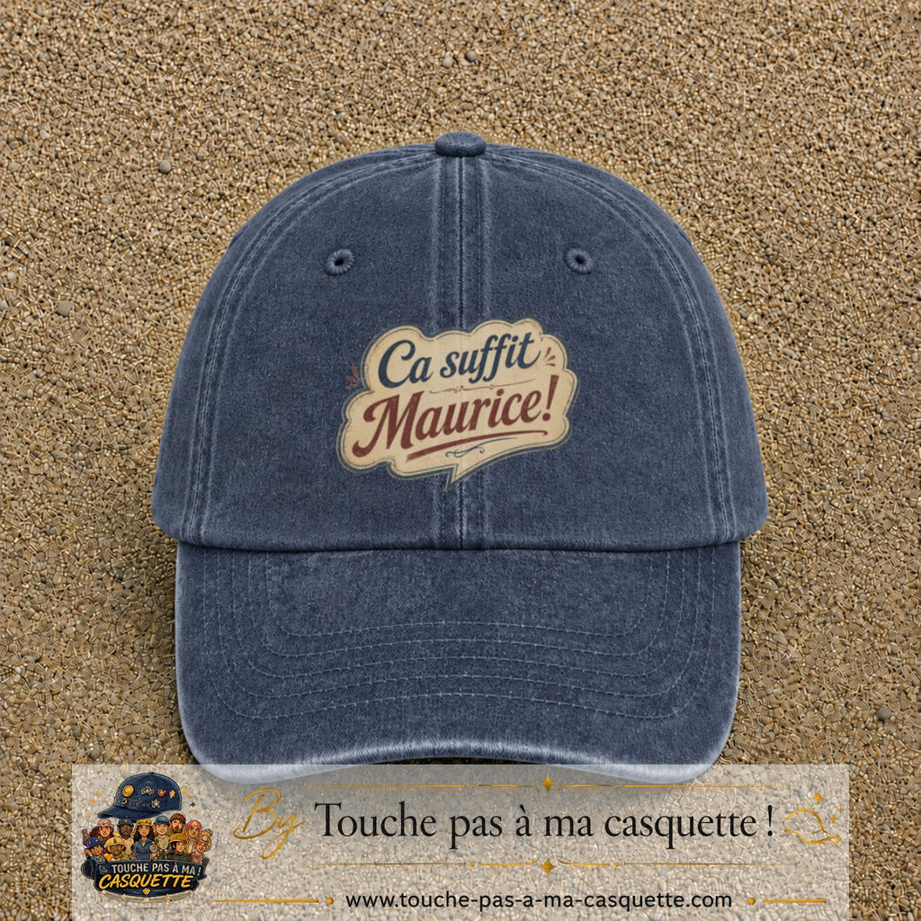 Casquette baseball Bleu marine délavé 100% coton avec visuel Ça suffit Maurice 7 cm - image produit principale