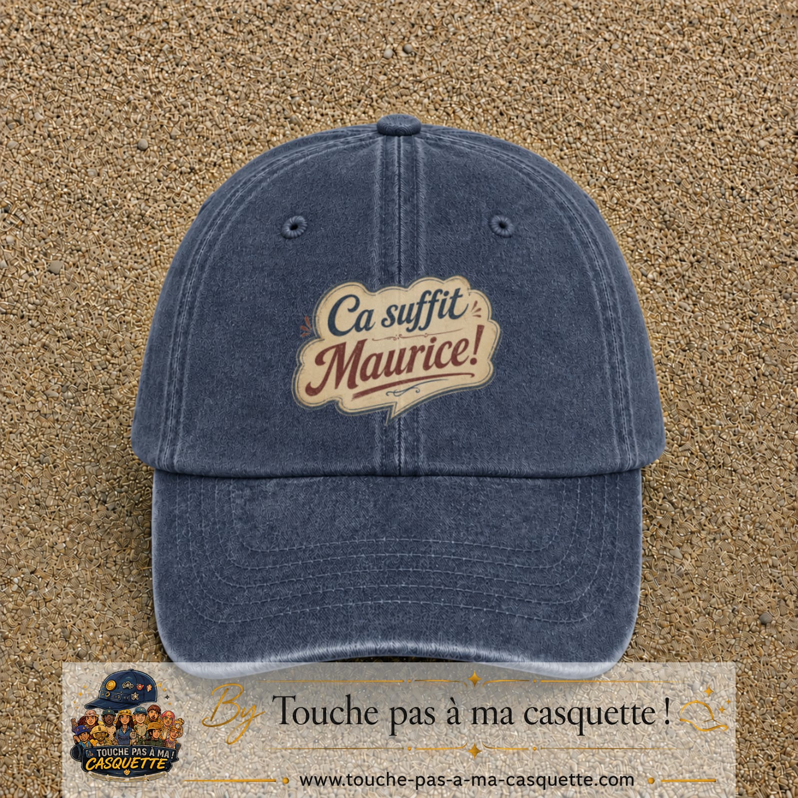 Casquette baseball Bleu marine délavé 100% coton avec visuel Ça suffit Maurice 7 cm - image produit principale
