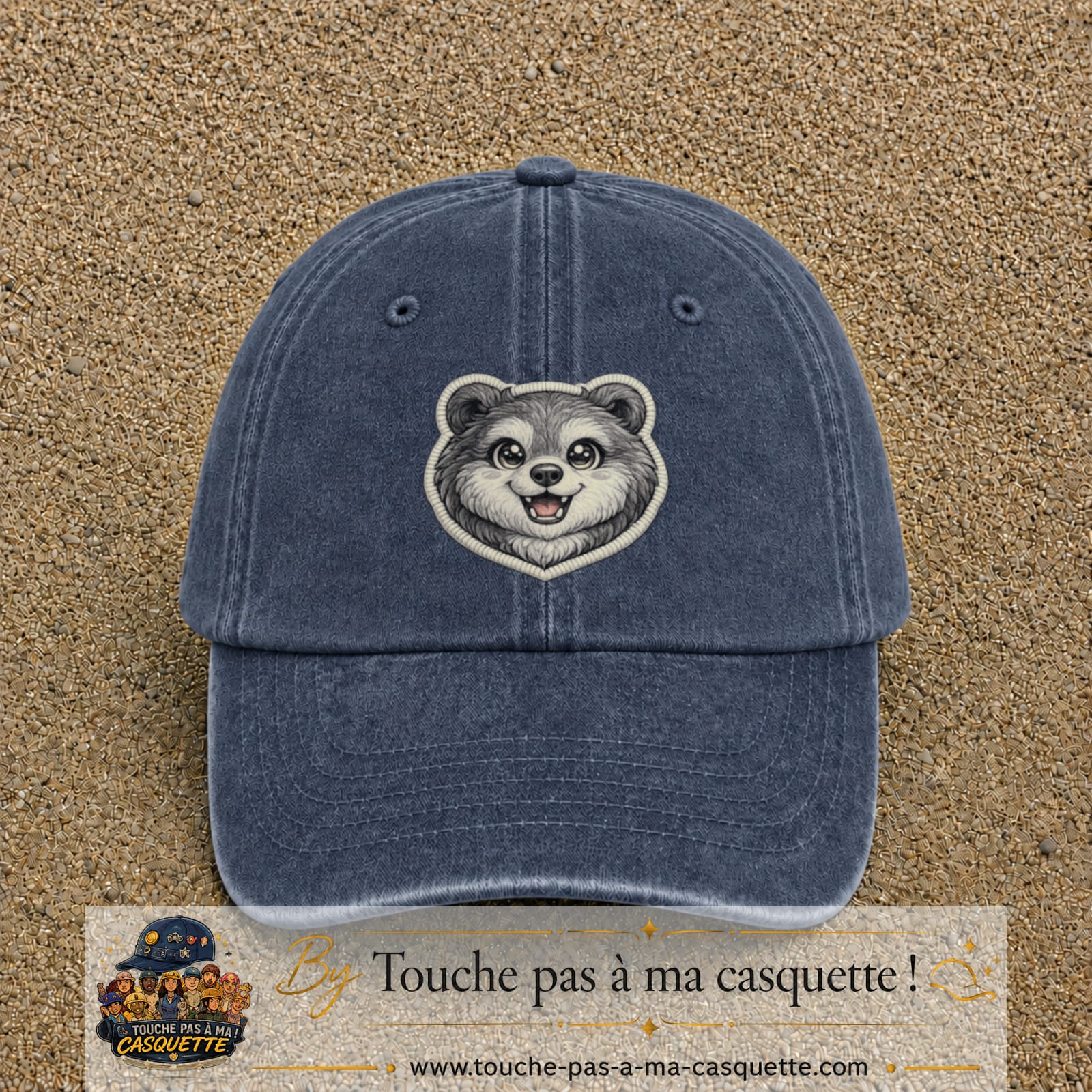 Casquette Bleu marine délavé motif Ourson joyeux 7 cm - vue principale