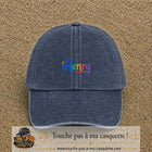Casquette baseball Bleu marine délavé 100% coton avec visuel Prénom Henry coloré 3 cm - image produit principale