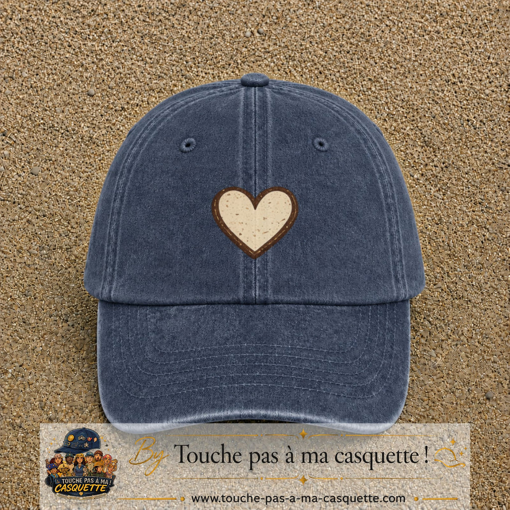 Casquette Bleu marine délavé 100% coton avec motif Cœur bohème 5 cm - image principale