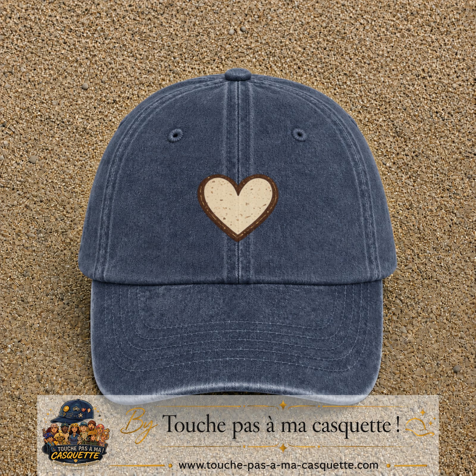 Casquette Bleu marine délavé 100% coton avec motif Cœur bohème 5 cm - image principale