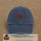 Casquette baseball Bleu marine délavé 100% coton avec motif Fleur de rose 5 cm - image principale