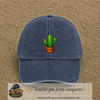 Casquette baseball Bleu marine délavé 100% coton avec visuel Cactus en pot 7 cm - image produit principale