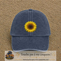 Casquette Bleu marine délavé motif Tournesol éclatant 7 cm - vue principale