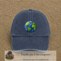 Casquette baseball Bleu marine délavé 100% coton avec visuel Planète Terre cartoon 7 cm - image produit principale