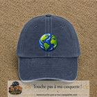 Casquette baseball Bleu marine délavé 100% coton avec visuel Planète Terre cartoon 7 cm - image produit principale