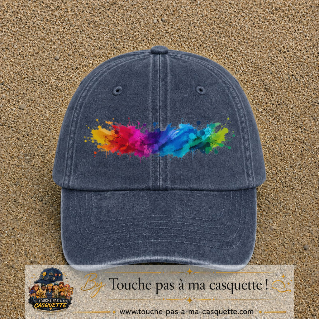 Casquette baseball Bleu marine délavé 100% coton avec visuel Éclaboussure peinture 7 cm - image produit principale