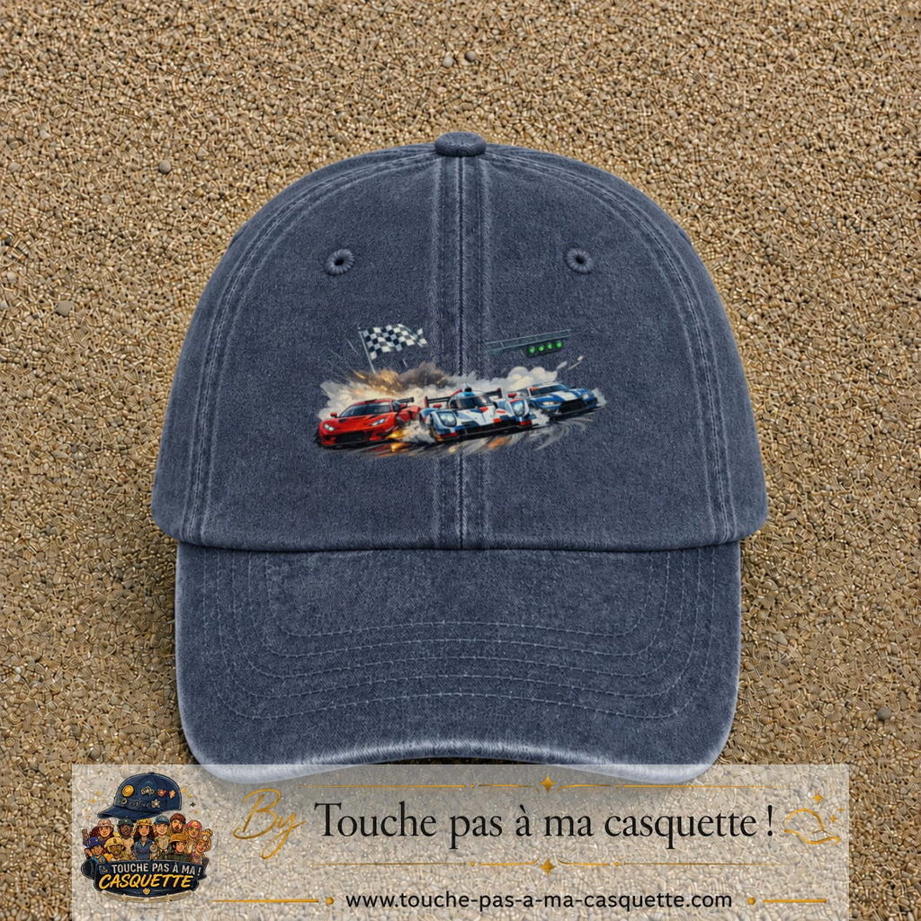 Casquette baseball Bleu marine délavé 100% coton avec motif Voitures de course 7 cm - image principale