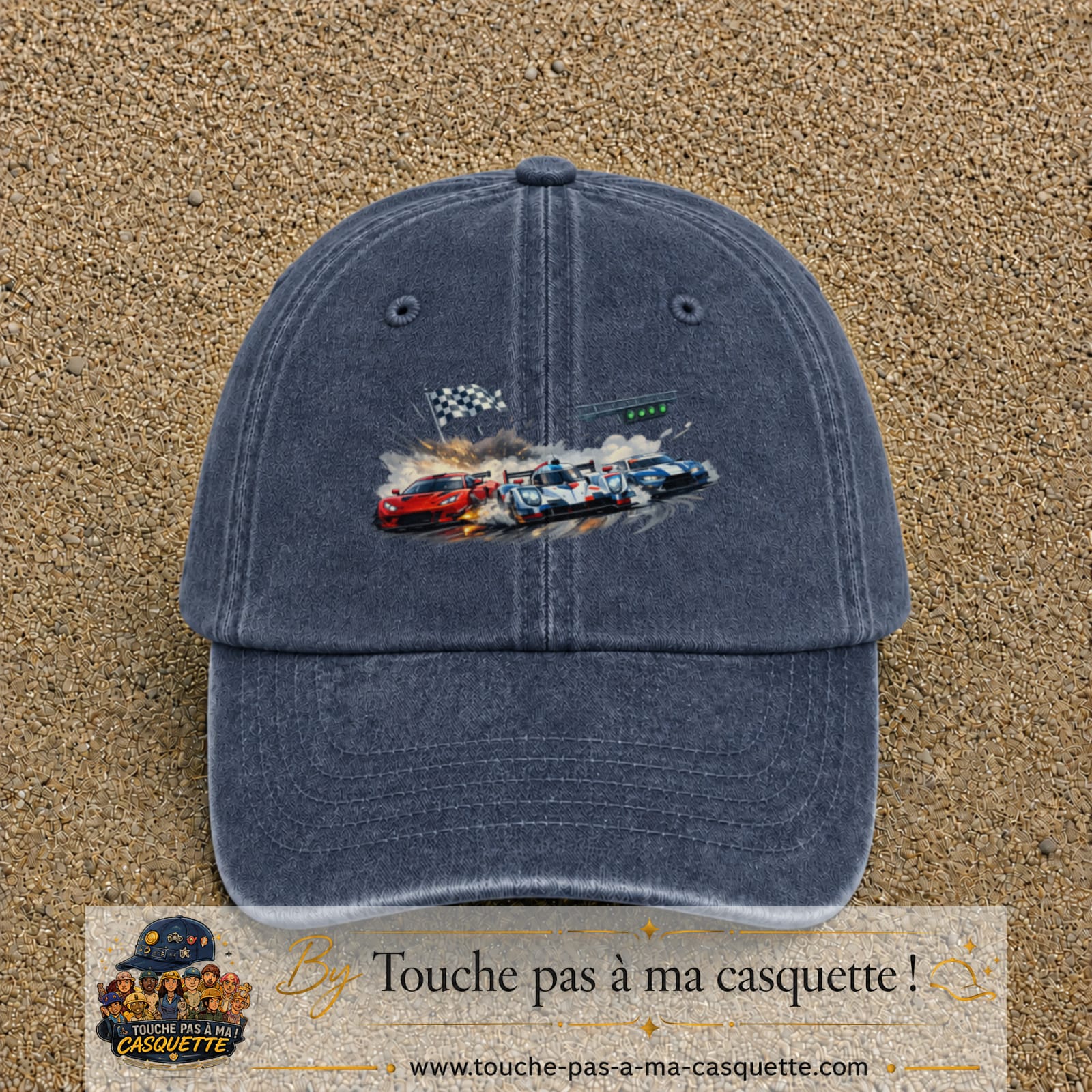 Casquette baseball Bleu marine délavé 100% coton avec motif Voitures de course 7 cm - image principale