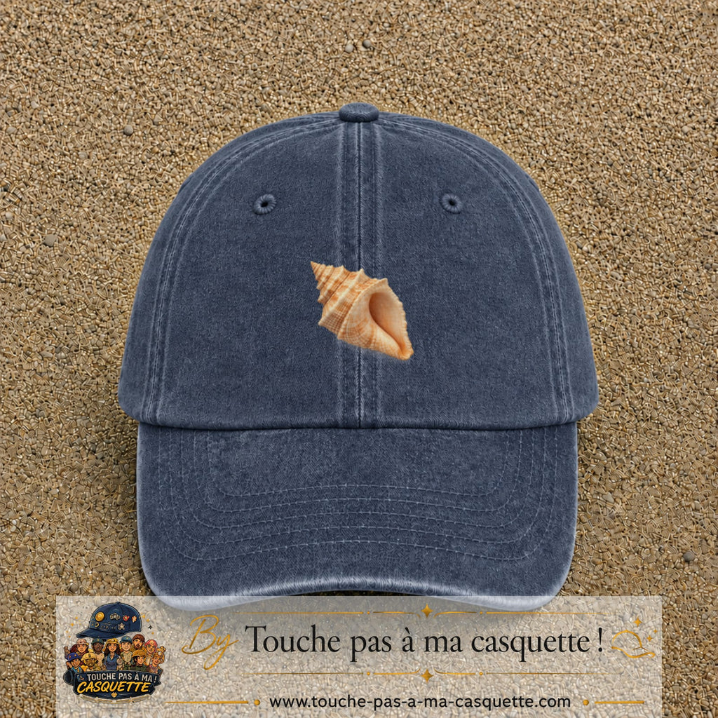 Casquette baseball Bleu marine délavé 100% coton avec visuel Coquillage marin 5 cm - image produit principale