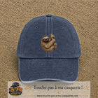 Casquette baseball Bleu marine délavé 100% coton avec visuel Paresseux accroché 7 cm - image produit principale
