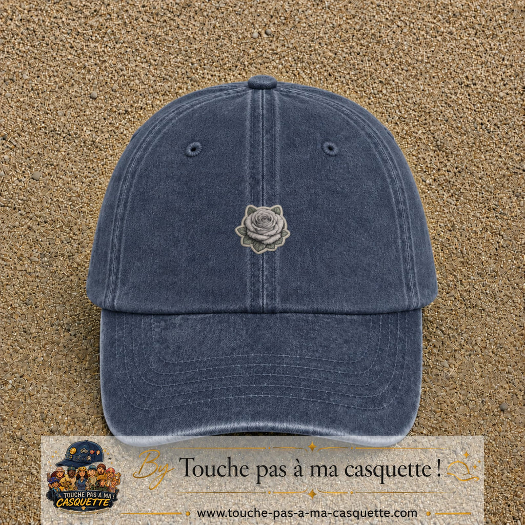 Casquette Bleu marine délavé motif Rose grise 3 cm - vue principale
