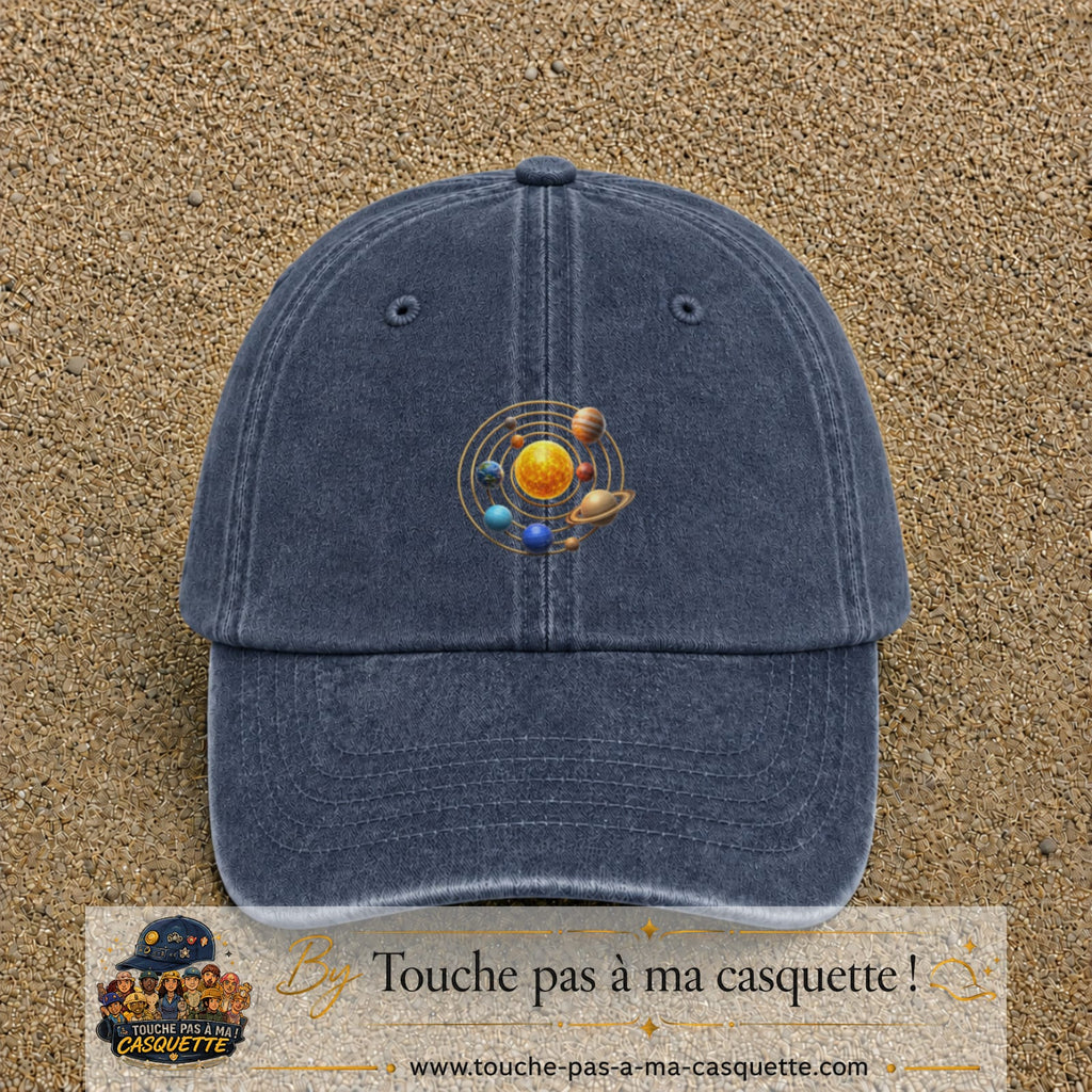 Casquette baseball Bleu marine délavé 100% coton avec visuel Système solaire 5 cm - image produit principale