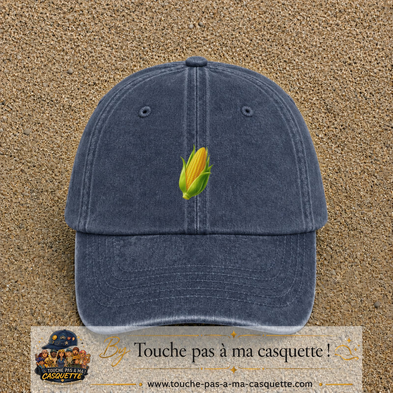 Casquette baseball Bleu marine délavé 100% coton avec visuel Épi de maïs 5 cm - image produit principale