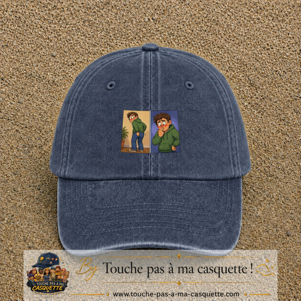 Casquette baseball Bleu marine délavé 100% coton avec visuel Humour odeur 5 cm - image produit principale