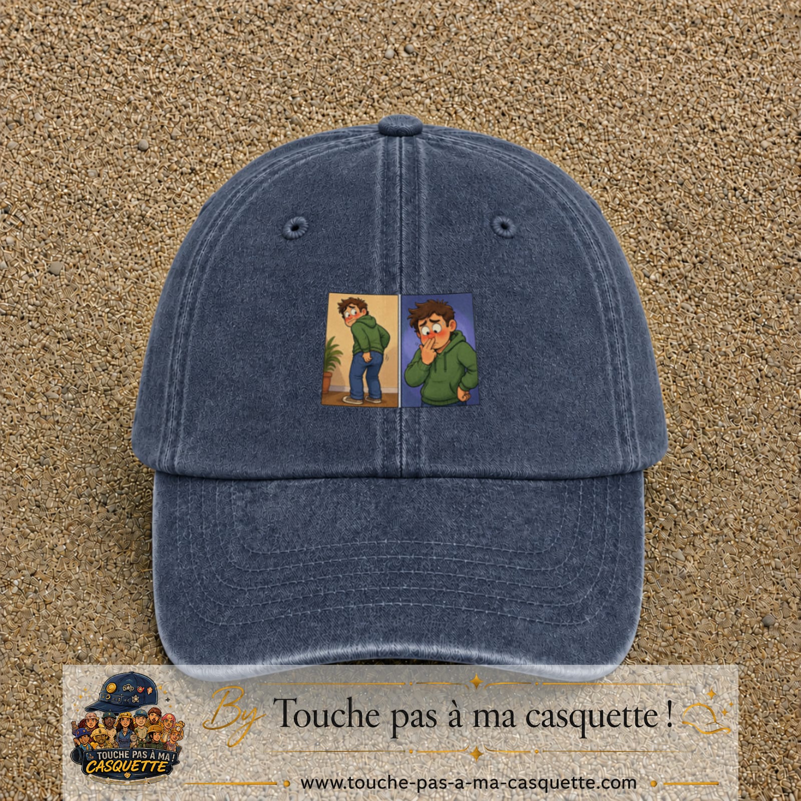 Casquette baseball Bleu marine délavé 100% coton avec visuel Humour odeur 5 cm - image produit principale