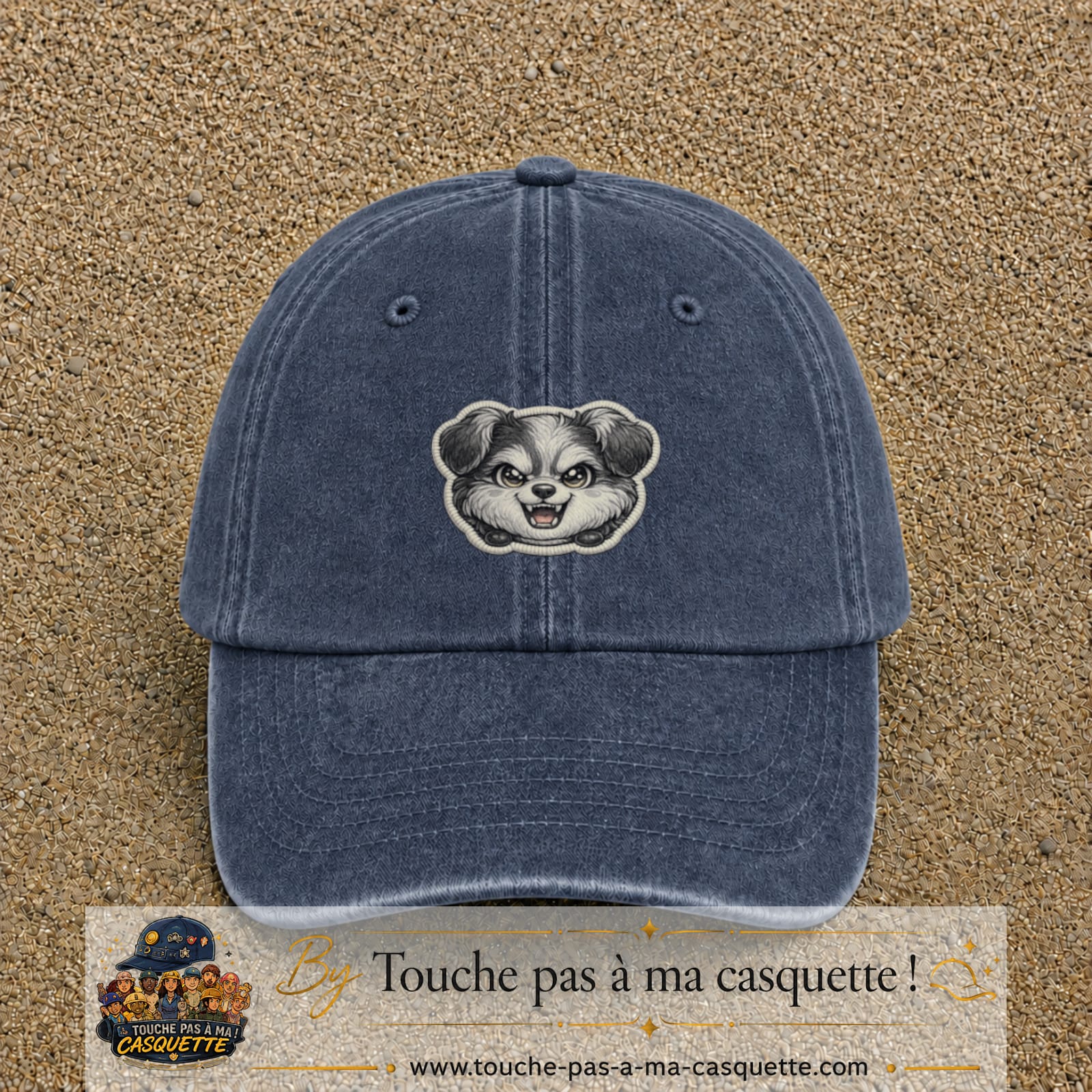 Casquette Bleu marine délavé motif Chien rieur 5 cm - vue principale