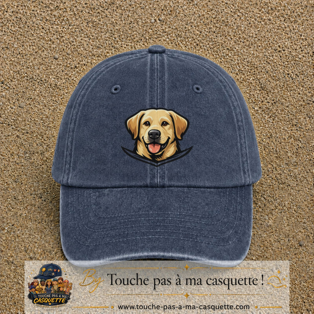 Casquette Bleu marine délavé 100% coton avec motif Chien labrador souriant 7 cm - image principale