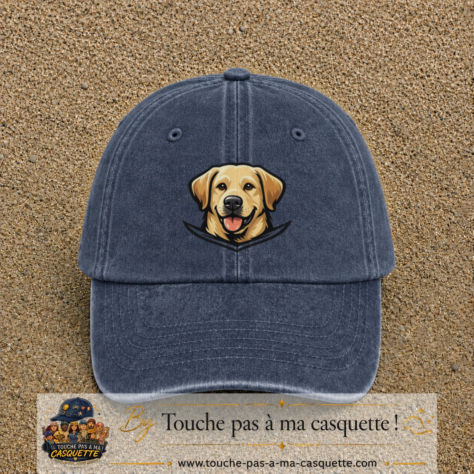 Casquette Bleu marine délavé 100% coton avec motif Chien labrador souriant 7 cm - image principale