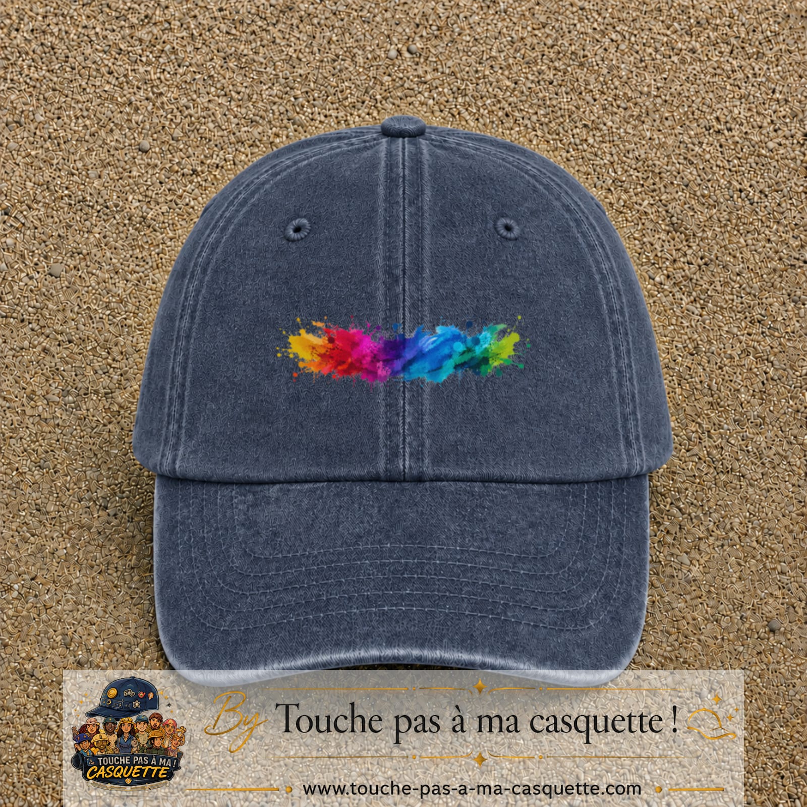Casquette baseball Bleu marine délavé 100% coton avec visuel Éclaboussure peinture 3 cm - image produit principale