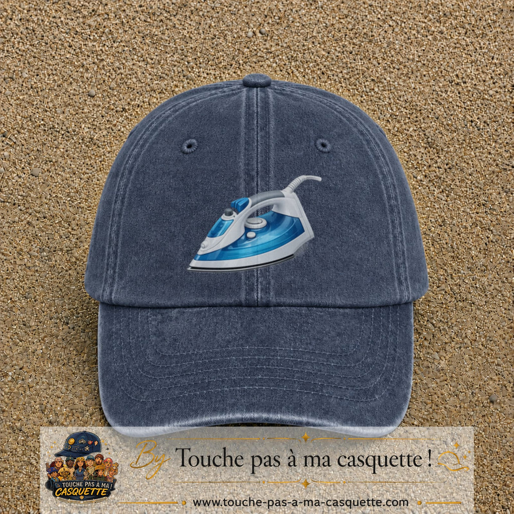 Casquette Bleu marine délavé 100% coton avec motif Fer à repasser bleu 7 cm - image principale