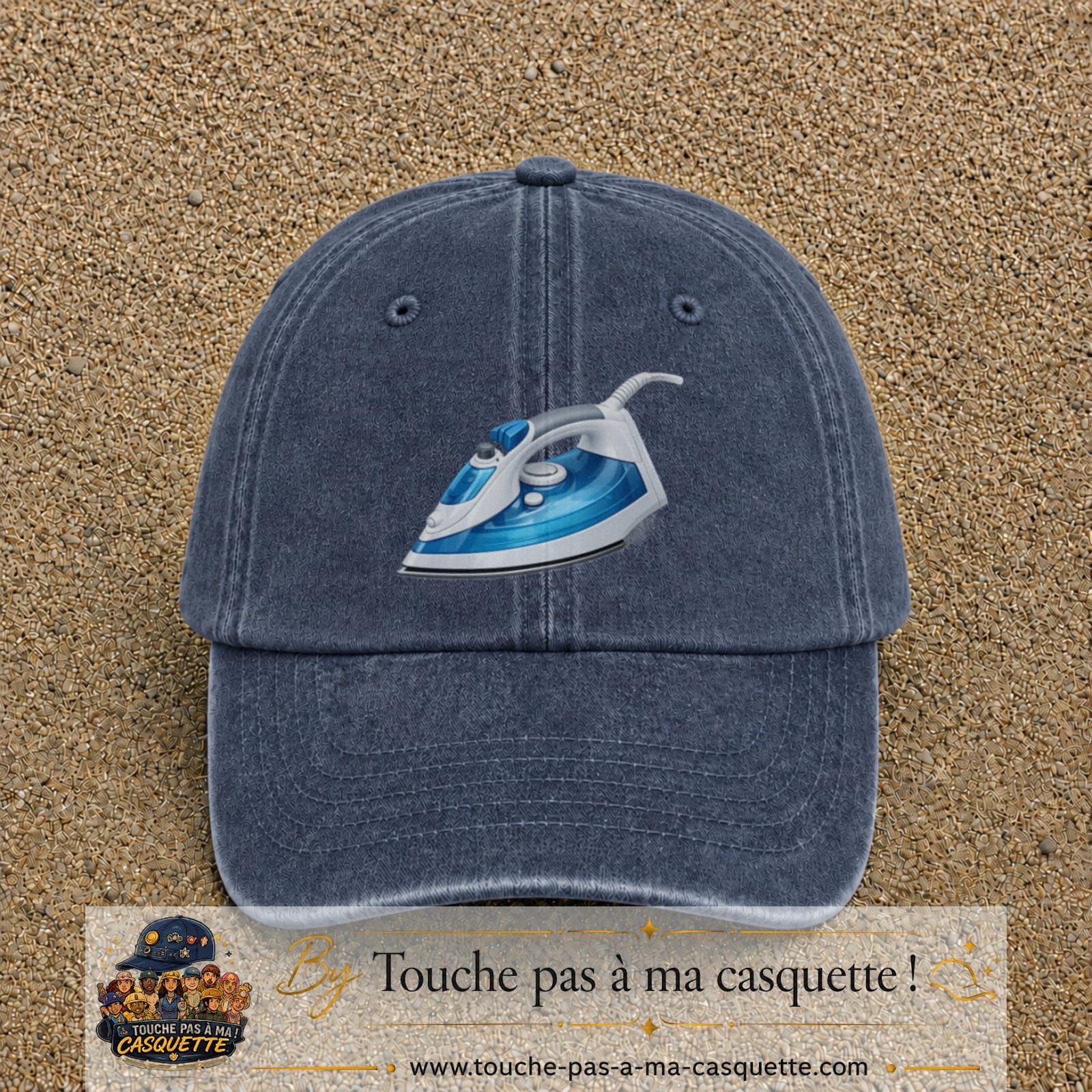 Casquette Bleu marine délavé 100% coton avec motif Fer à repasser bleu 7 cm - image principale