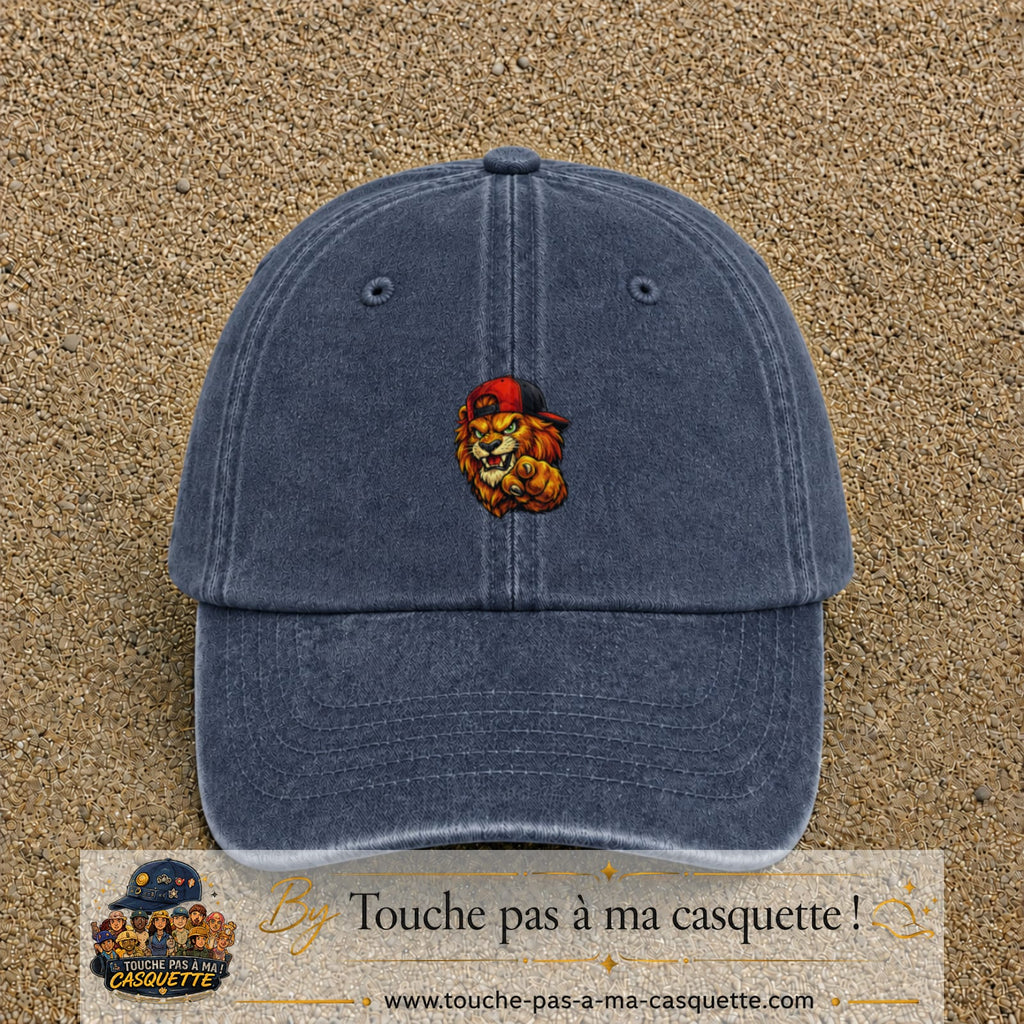Casquette Bleu marine délavé 100% coton avec motif Lion casquette street 5 cm - image principale