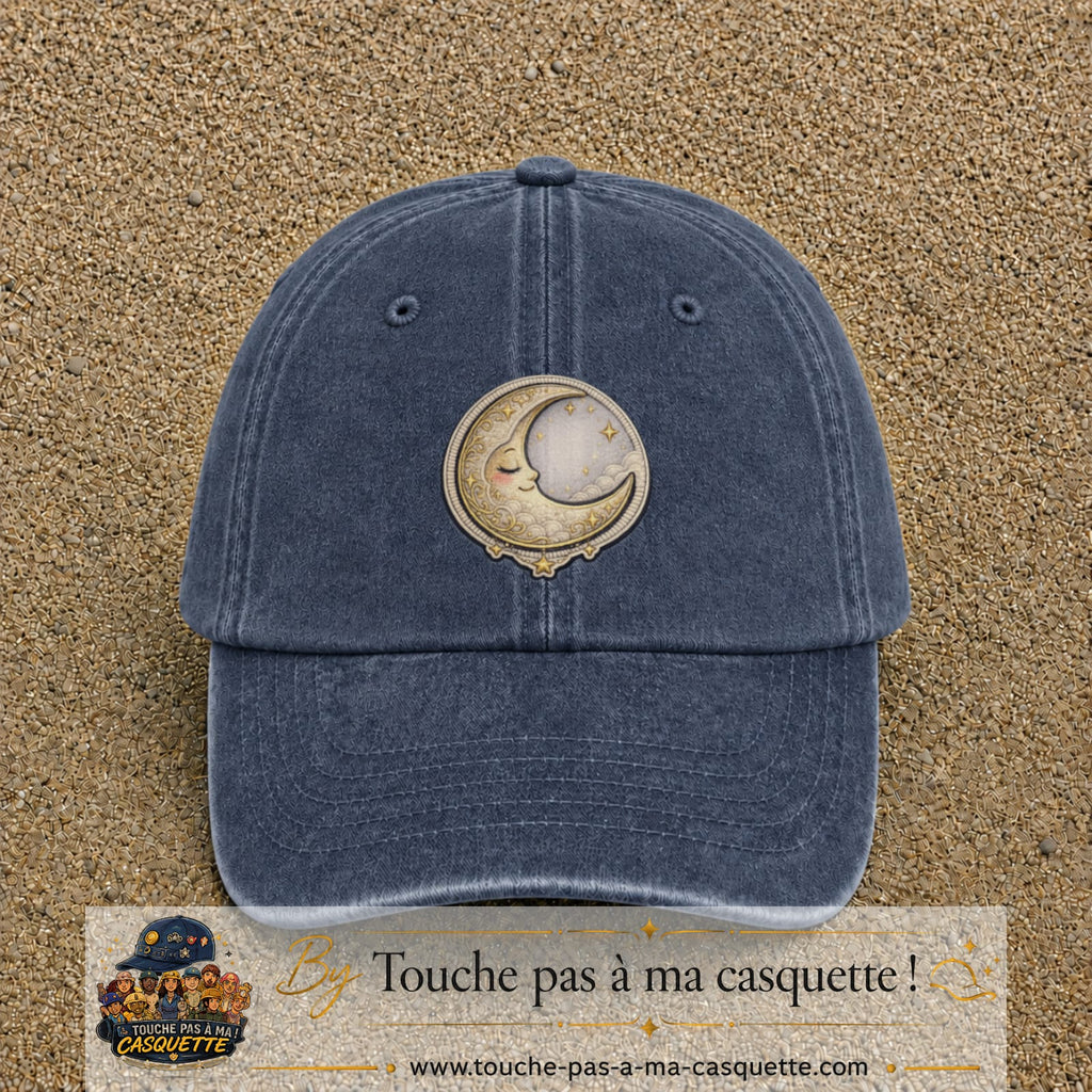 Casquette Bleu marine délavé motif Lune endormie 7 cm - vue principale
