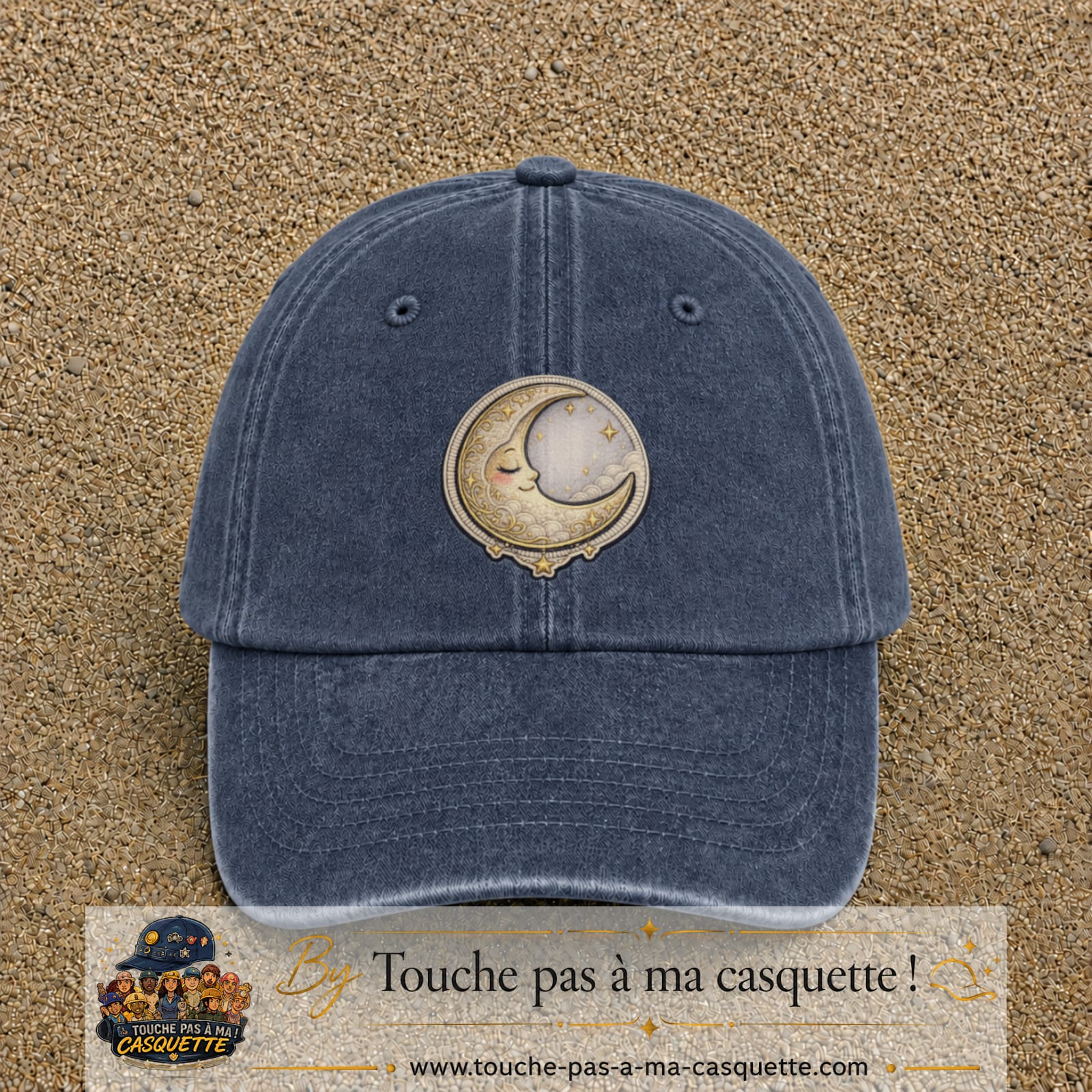 Casquette Bleu marine délavé motif Lune endormie 7 cm - vue principale
